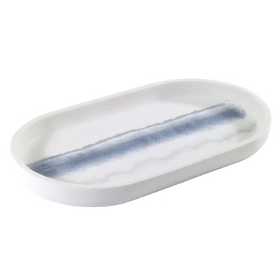Vanity Tray Marbled Blue Pattern, Small Rectangular with Silver Handles