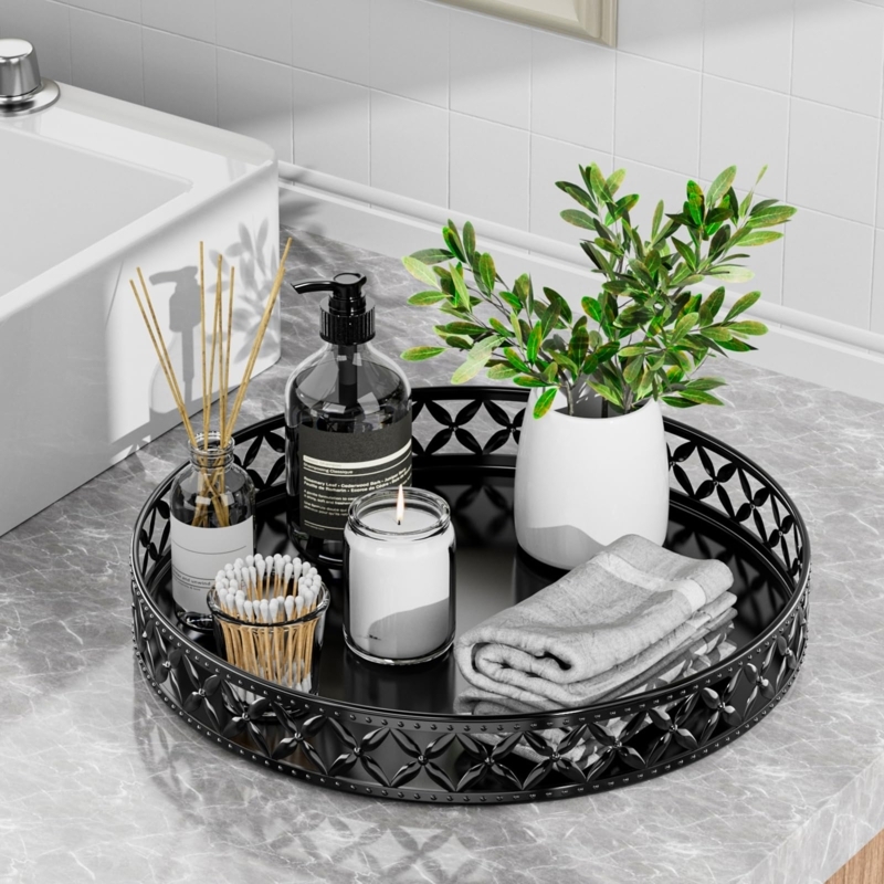 Vanity Tray Matte Black Low Profile Rectangular Bathroom Organizer