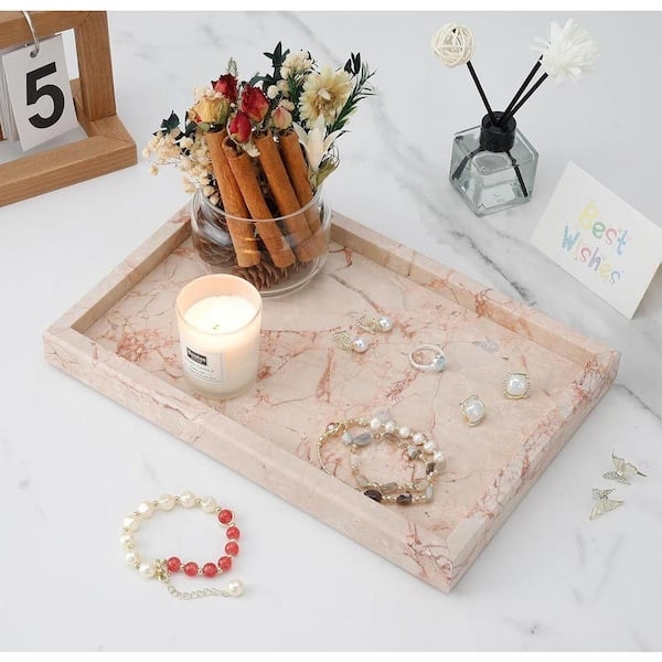 Vanity Tray Rectangular Polished Pink Stone Texture Mottled Finish