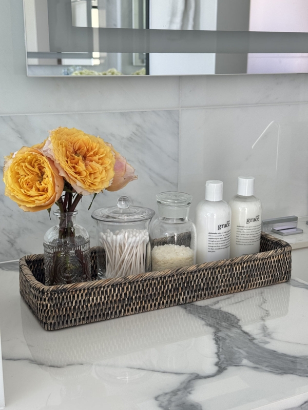 Vanity Tray Rectangular Tight Rattan Weave Natural Coastal Decor
