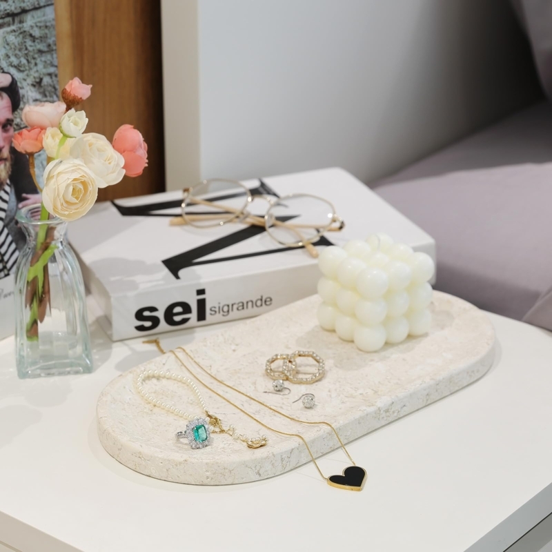 Vanity Tray Rounded Corners Polished Marble-like Organic Modern Styling