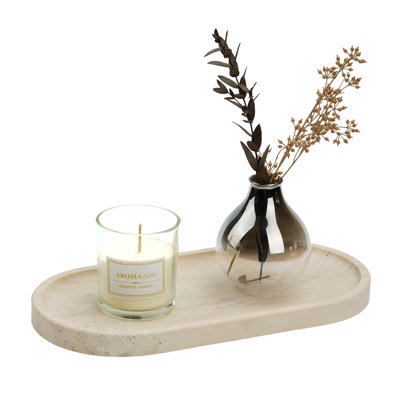 Vanity Tray White Marble Veining, Small Rectangular with Raised Rim