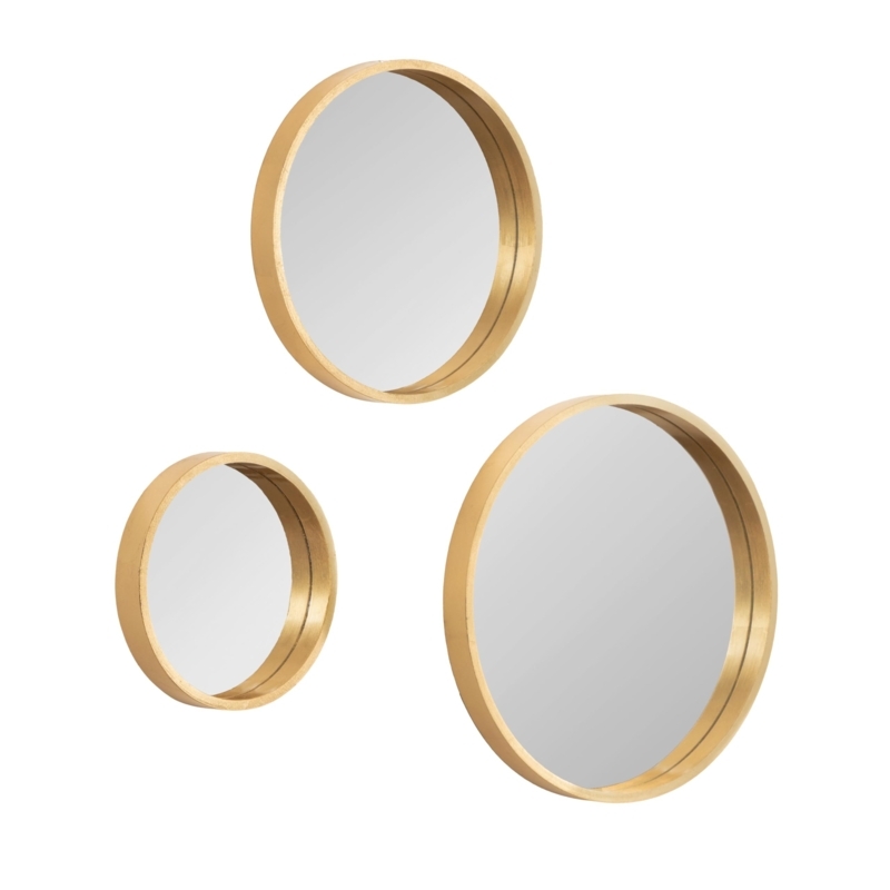 Varying Size Wall Mirror Trio: Round Satin Gold Set of 3