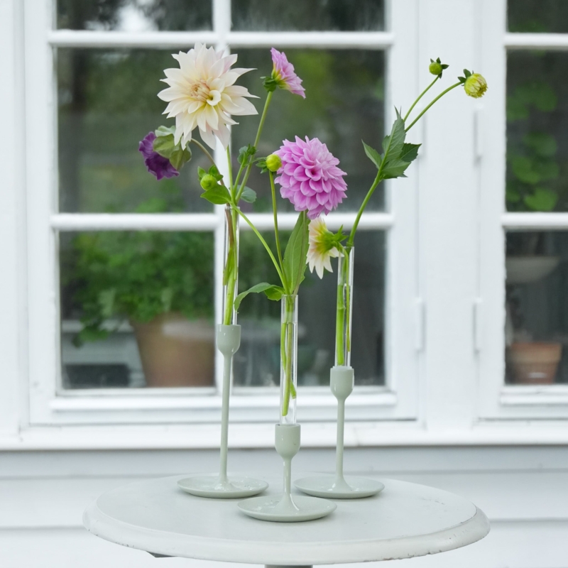 Vase Set in Clear Glass with Internal Frog Support for Taper Candles