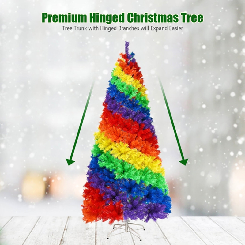 Vibrant Rainbow Artificial Christmas Tree, 7ft A-Line Silhouette