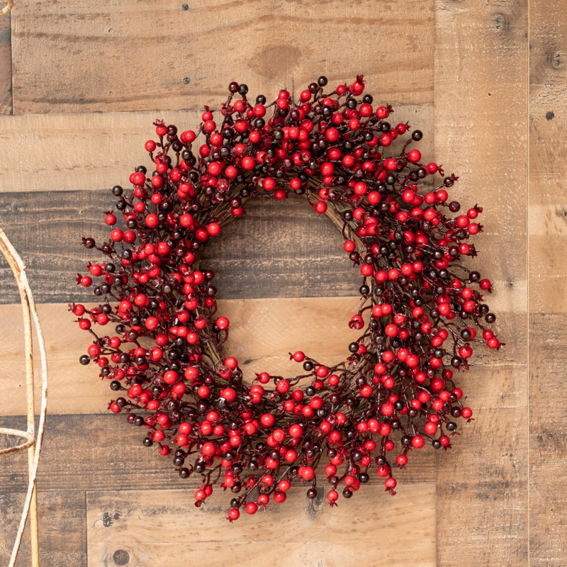 Vibrant Red Berry Wreath Decor with Glossy Finish on Twig Base