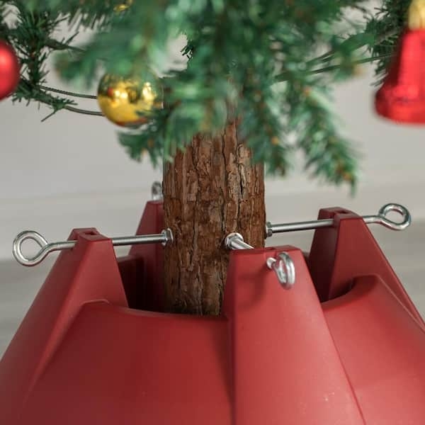 Vibrant Red Plastic Christmas Tree Stand with Wide Base