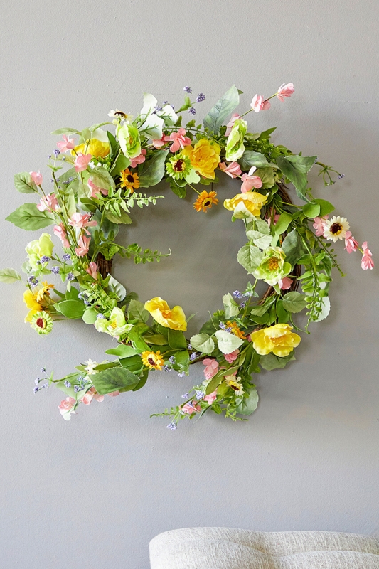 Vibrant Summer Floral Wreath Dense Floral Arrangement