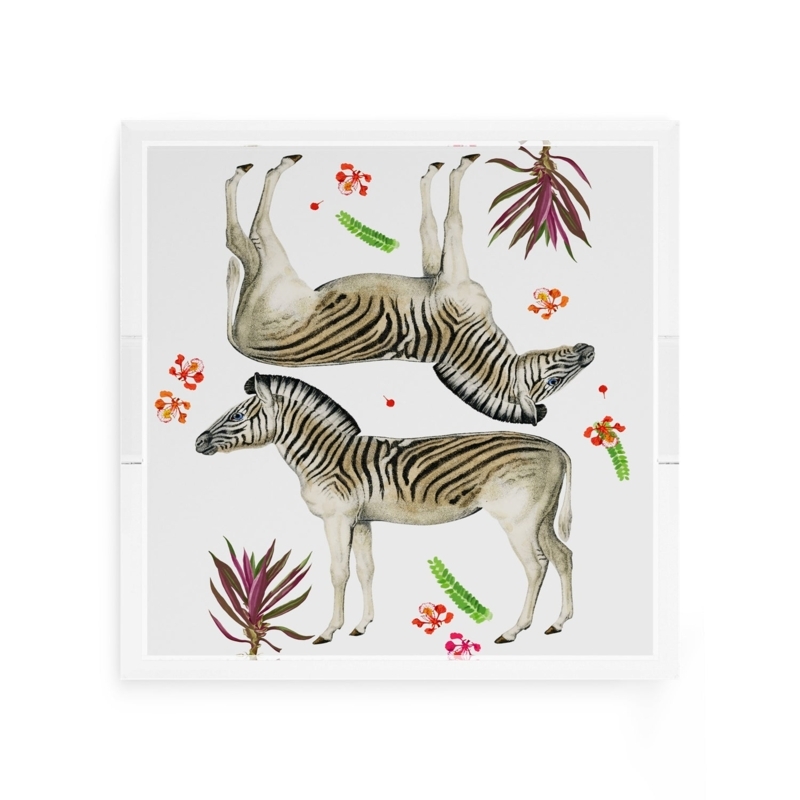 Vibrant Tropical Zebra Decor Acrylic Tray Floral Border (61 characters)