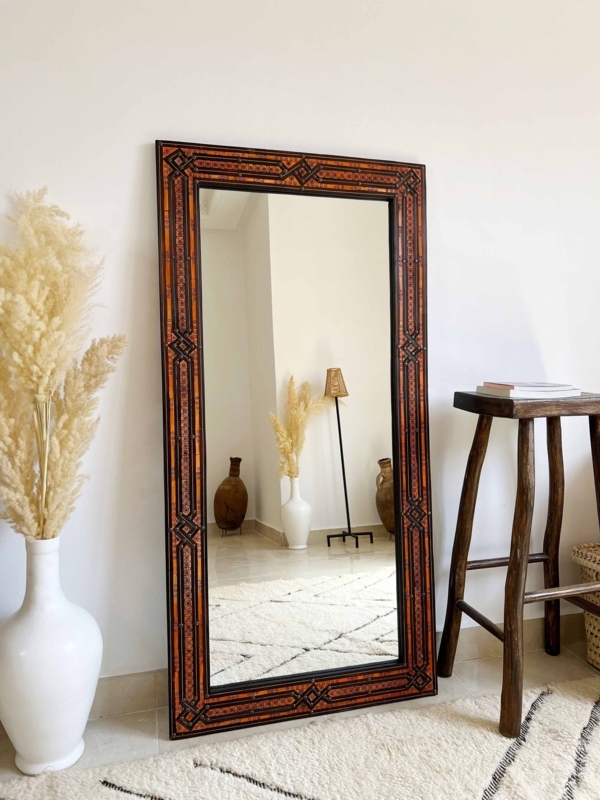 Vintage Arched Floor Mirror with Ornate Gold Carved Frame, Antique Finish