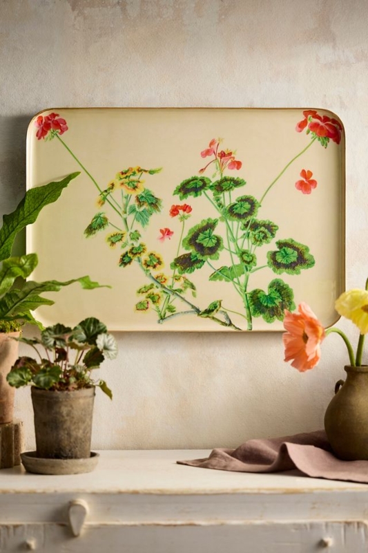 Vintage Botanical Serving Tray With Archival Print and Extra Large Scale