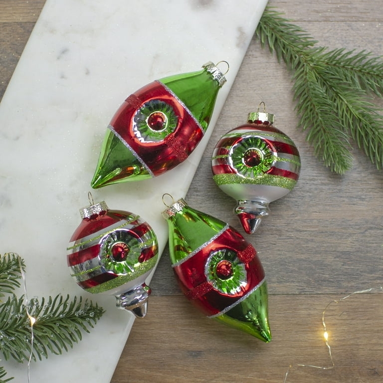 Vintage Glass Christmas Ornaments - Red Green -