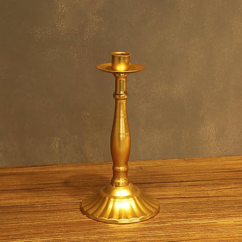 Vintage Gold Candelabra with Ornate Carved Stem for Traditional Dining