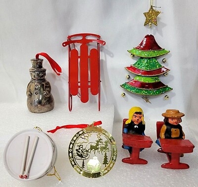 Vintage Mixed Metal Holiday Ornaments Weathered Patina Shapes