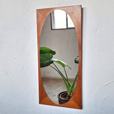 Vintage Rectangular Wall Mirror, Satin Wood Frame for Minimalist Decor