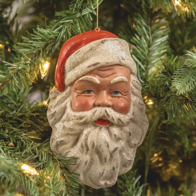 Vintage Santa Face Ornament Paper-Like Matte Finish Nostalgic Decor