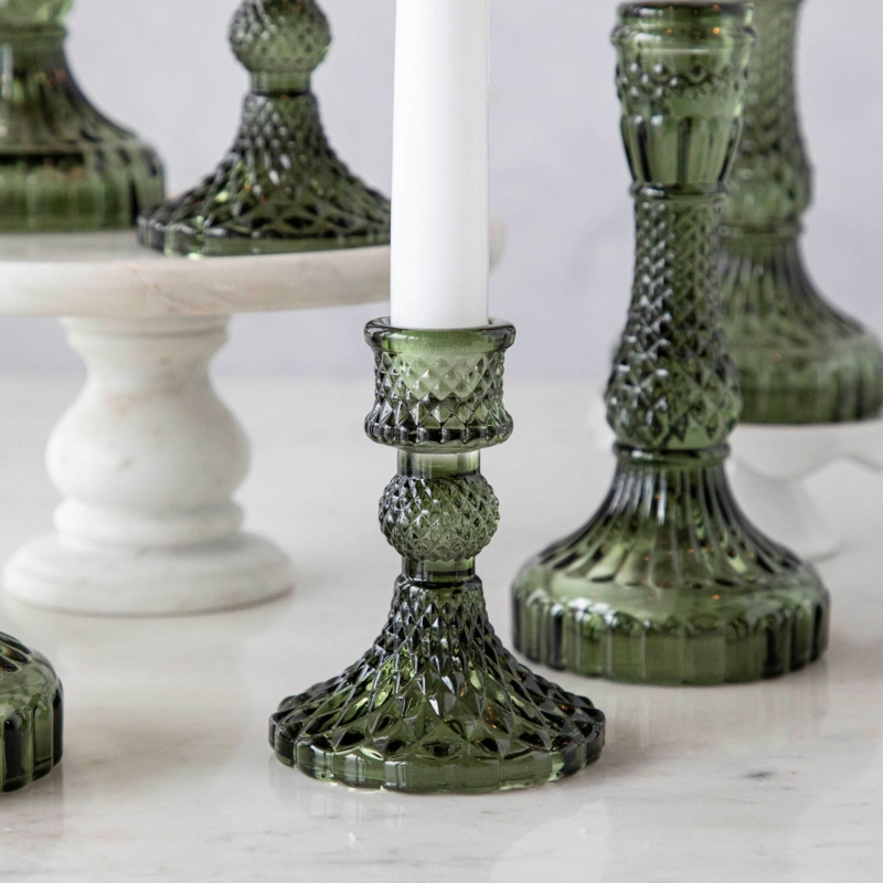 Vintage Spindle Turned Candlesticks Muted Blue Green Cottagecore Decor