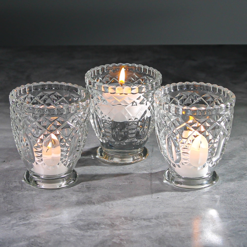 Votive Candle Holder Diamond Embossed Texture Elegant Glam Table Accents