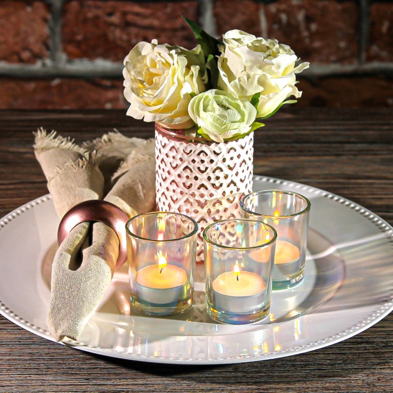 Votive Candle Holder Iridescent Finish Modern Glam Rainbow Reflection