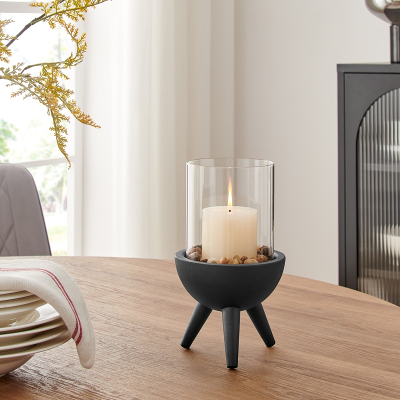 Votive Candle Holder Matte Black Metal Pedestal, Clean Geometric Decor