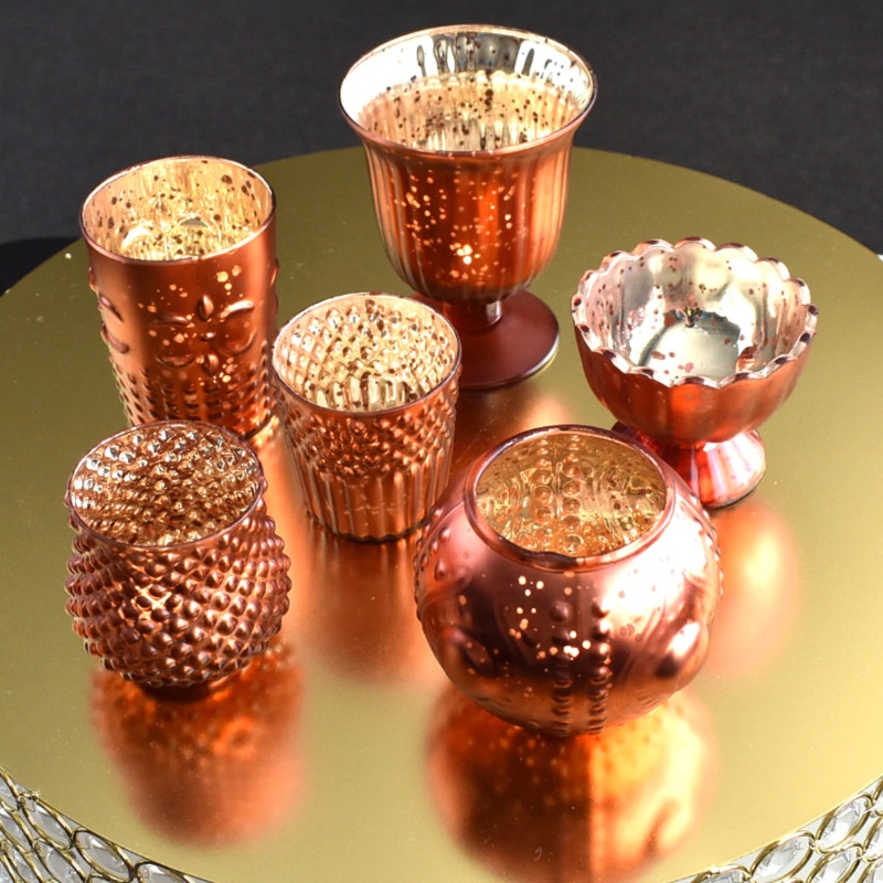 Votive Candle Holder Set Copper Red Mercury Glass Assorted Designs