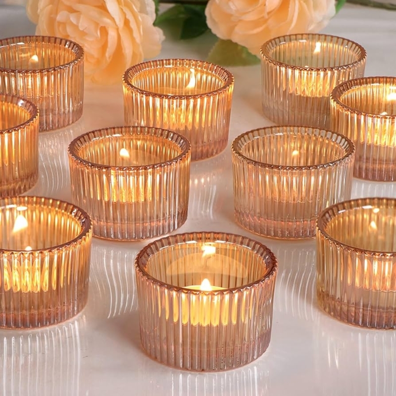 Votive Candle Holder Set Gold Mercury Glass Speckled Finish