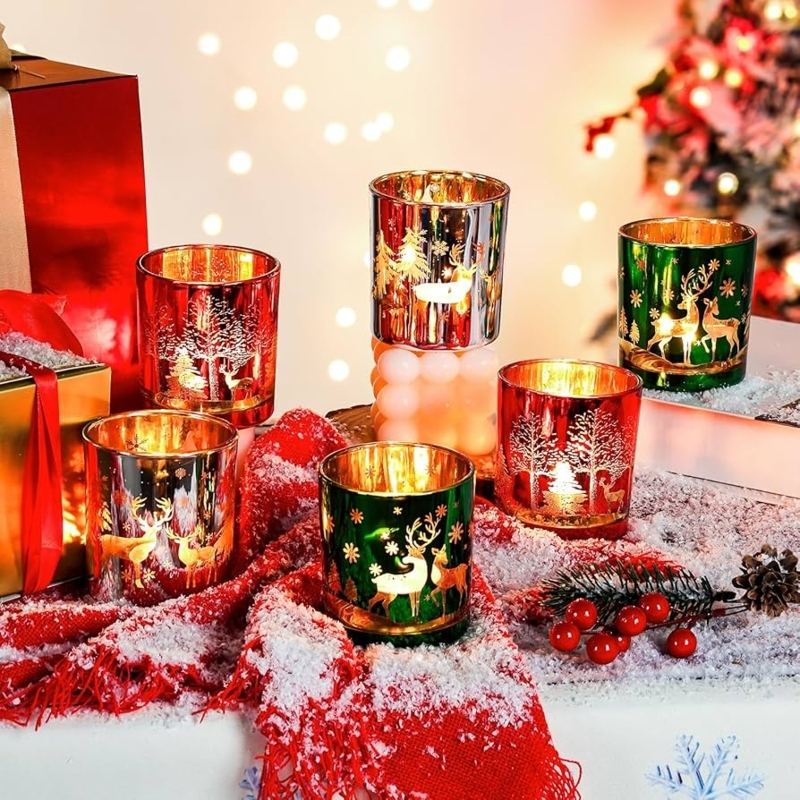 Votive Candle Holder Set, Mercury Glass Speckled Finish.
