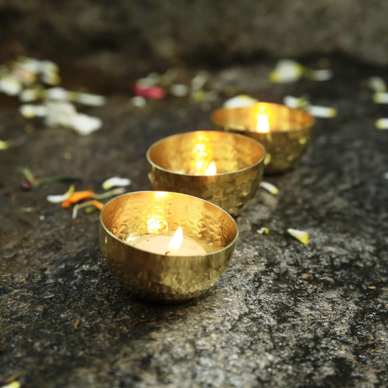 Votive Candle Holder Set of 3 Hammered Brass Metal Artisanal Chic