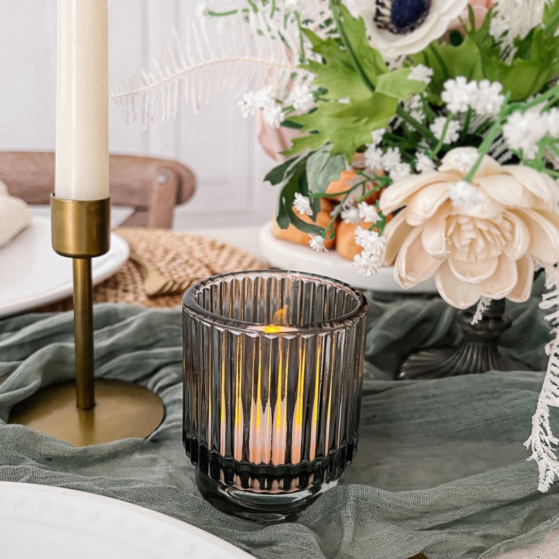 Votive Candle Holder Set of 6 with Translucent Smoke Gray Finish