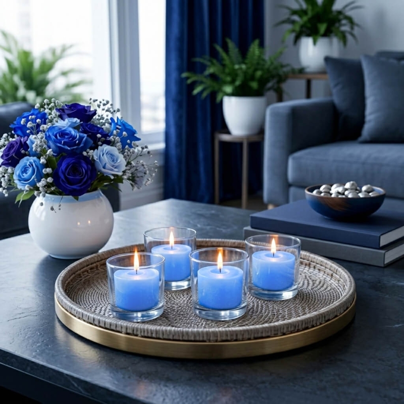 Votive Candle Light Blue Wax Matte Finish Clear Cylinder Vase