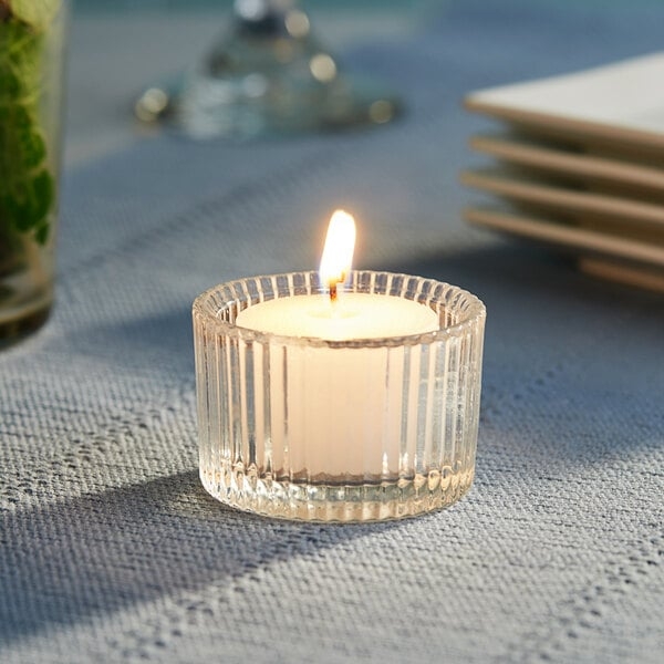 Votive Candle Set Clear Glass Holders Burning Wick White Candles