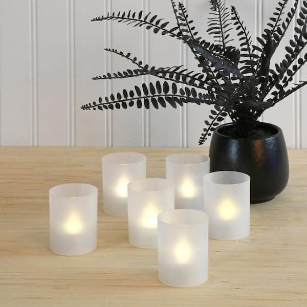 Votive Candles Flameless LED Warm White Glow in Frosted Holders Set