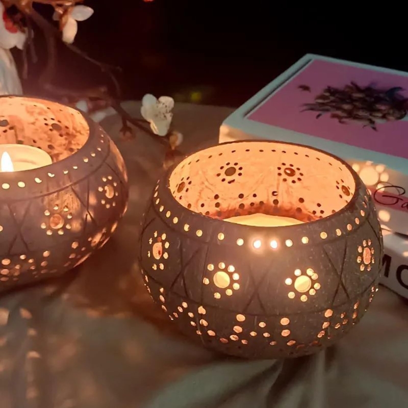 Votive Holder Coconut Shell Material Organic Shape Boho Set