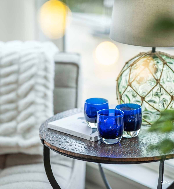Votive Holder Hand-Blown Royal Blue Glass Thick Walls Artisanal