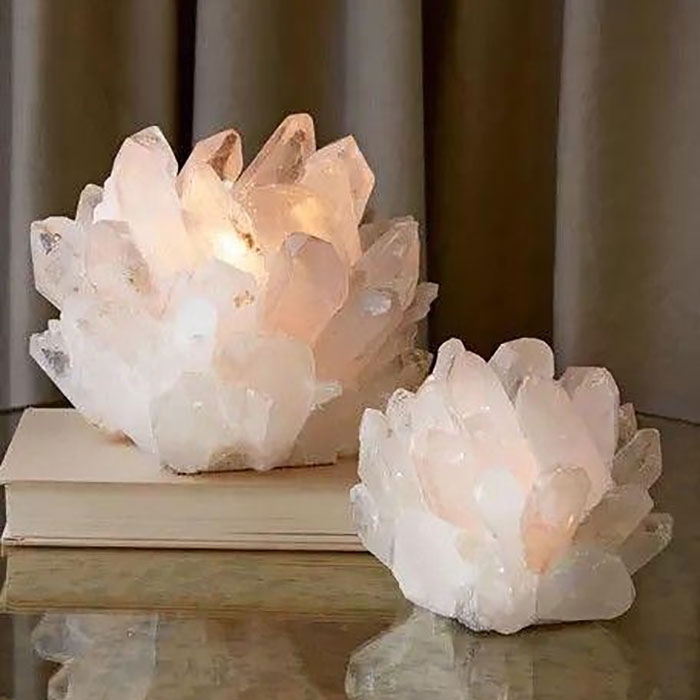Votive Holder Raw Clear Quartz Crystal Points Organic Jagged Form Boho