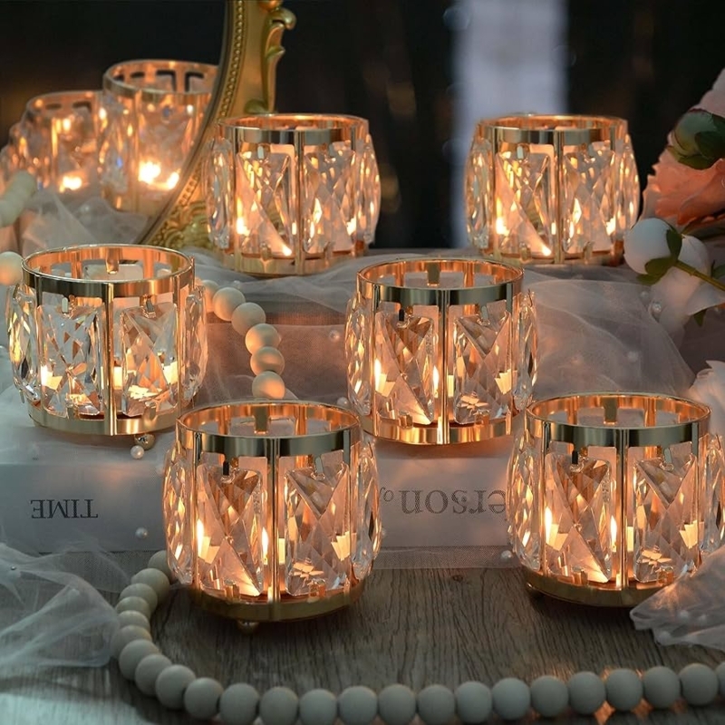 Votive Holder Set French Gold Faceted Crystal Wire Frame Glam
