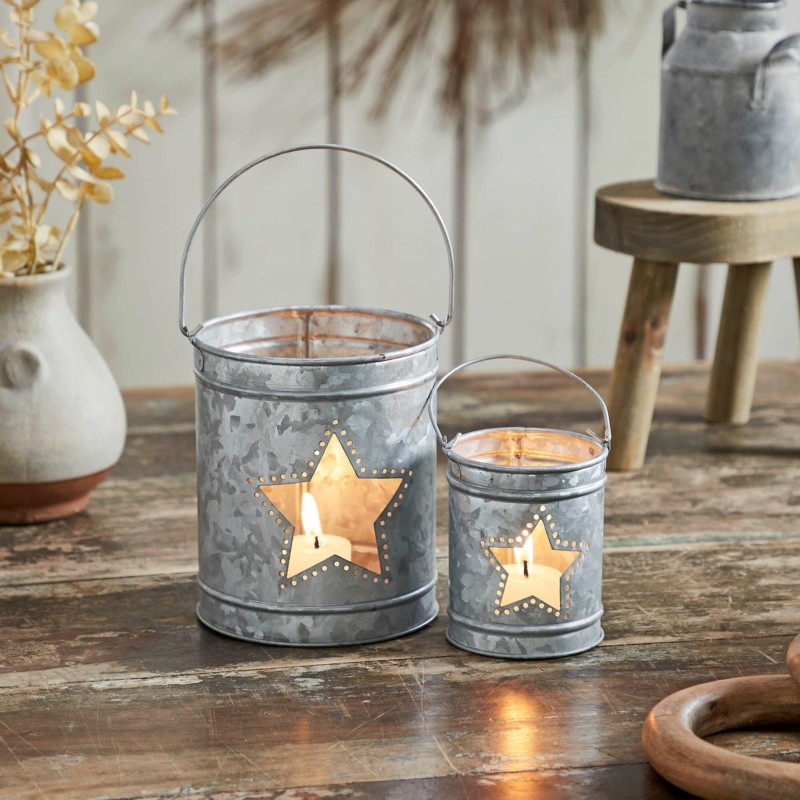 Votive Holder Set Galvanized Star Cutout farmhouse tabletop decor