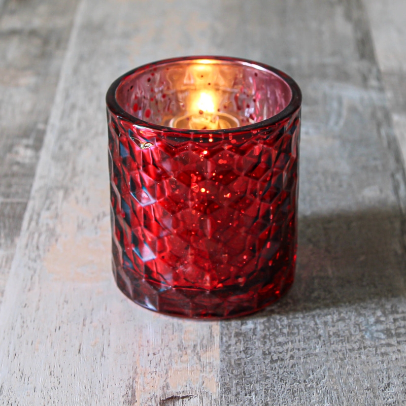 Votive Holder Set, Honeycomb Pattern Red Mercury Glass