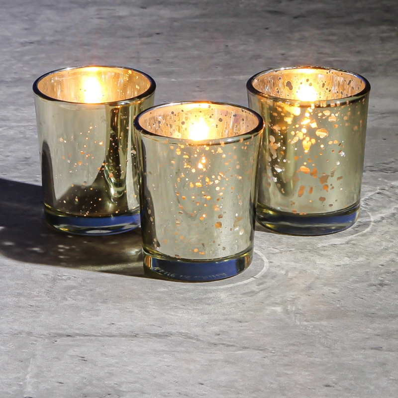 Votive Holder Set, Mottled Mercury Glass for Events.