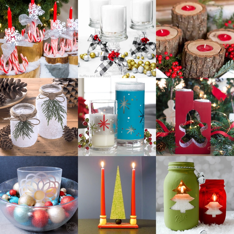 Votive Holder Set, Multicolor Glitter Coating Pine Cone Accents.