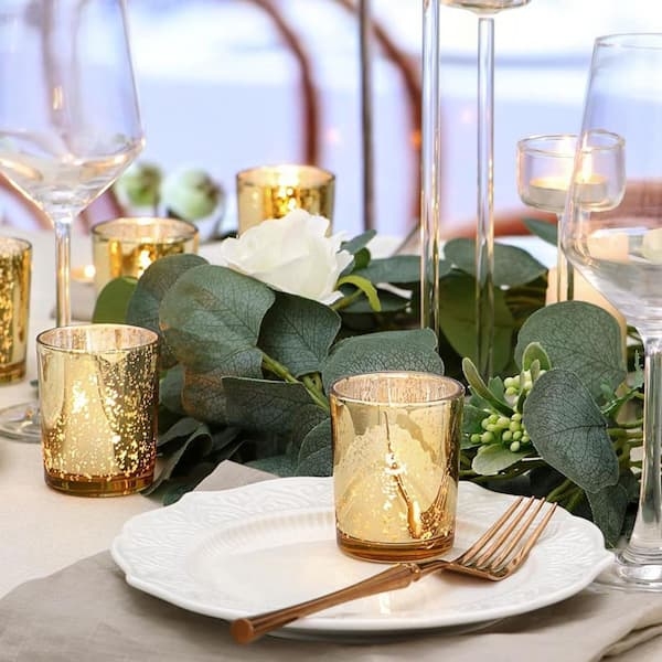 Votive Holder Set: Speckled Pattern, Mercury Glass Finish for Festive Decor.