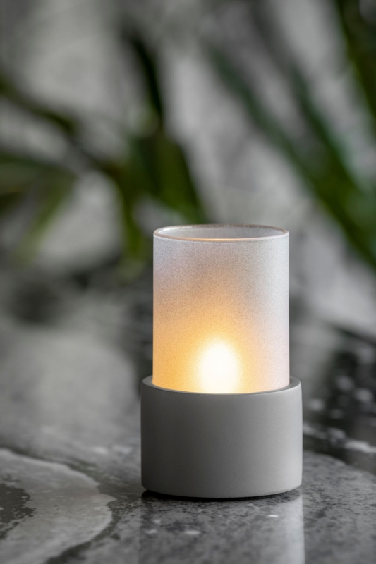 Votive Holder Set with Textured Greystone Finish and Pebble Base