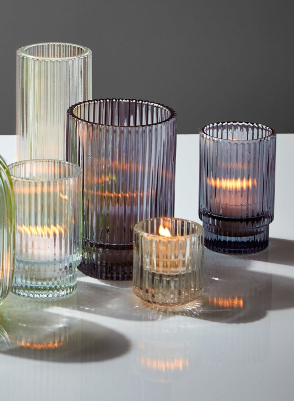 Votive Holder Tall Slender Pleated Glass Minimalist Set