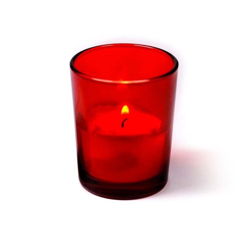 Votive Lamp, Red Glass Gold Tripod Base Religious Decor