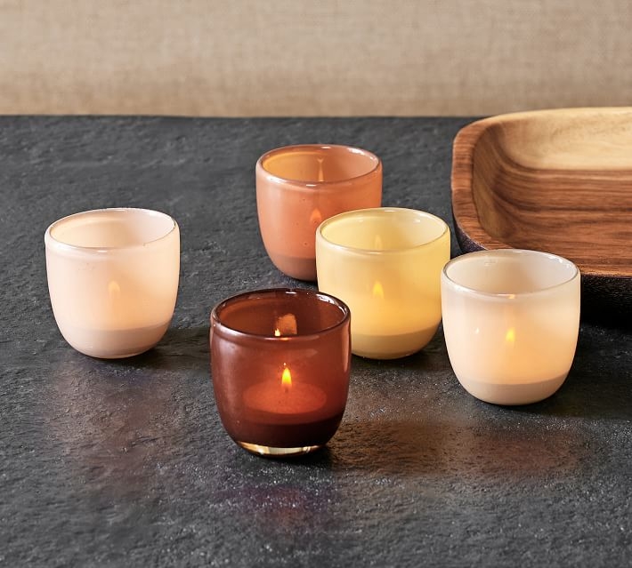 Votive Set Amber Smoke Clear Glass Rounded Silhouette Glossy