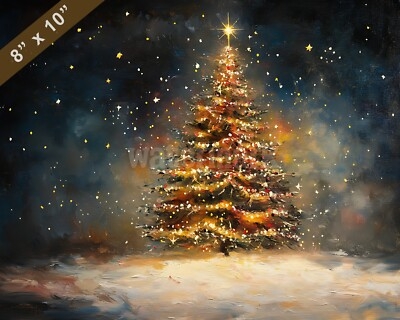 Wall Art Impasto Style Holiday Tree Painting Festive Decor Print