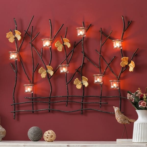 Wall Candle Holder, Tree Silhouette, Matte Metal, Nature Inspired