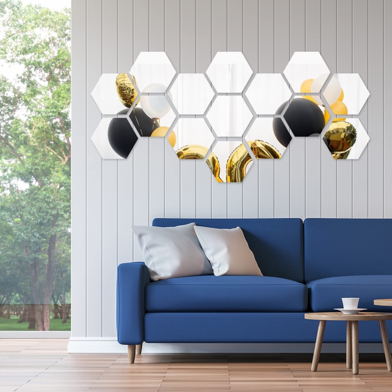 Wall Decals: Hexagonal Mirror Tiles Honeycomb Pattern Acrylic Silver