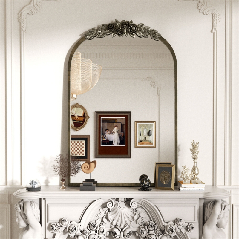 Wall Mirror Antique Gold Finish Baroque Ornate Arched