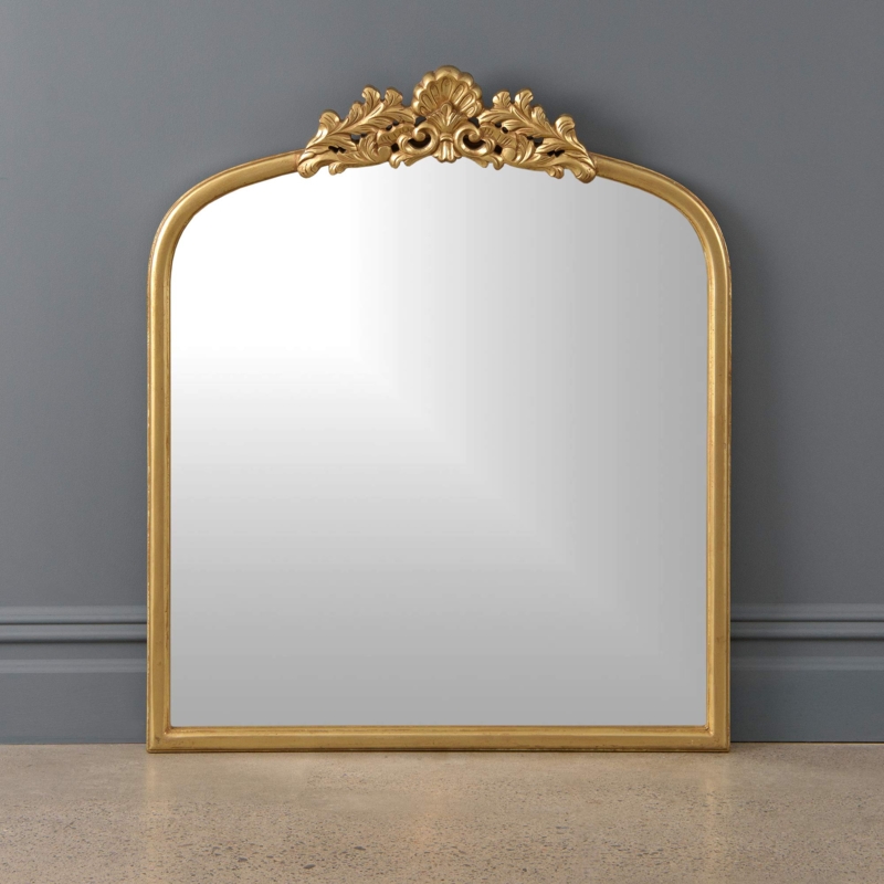 Wall Mirror: Antique Gold Finish Ornate Crown Arch Silhouette